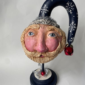 Hand Sculpted Santa Claus Gourd: Folk Art Christmas Decor