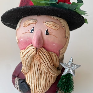 Folk Art Santa Gourd Christmas Decoration with Tree