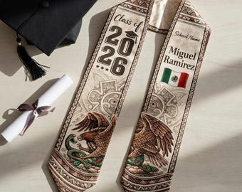Mexican Graduation Stole, Hispanic Heritage Graduation Sash, Custom Mexico Flag Stole, Personalized Latino Graduation Stole, Class of 2026