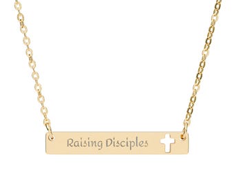 Engraved Cross Bar Necklace, Stainless Steel Religious Jewelry