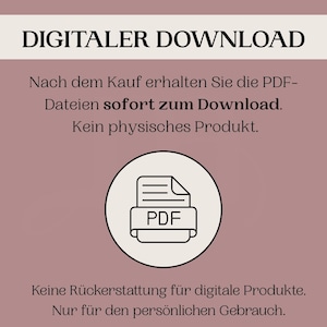 May include: A digital download graphic with the text "DIGITALER DOWNLOAD" at the top. The image includes a PDF icon inside a white circle. The text below states the product is for personal use only.
