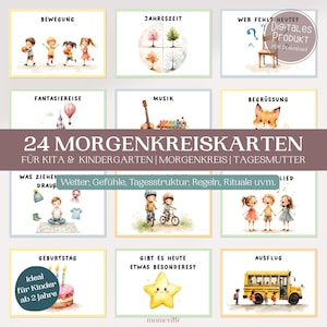 Cartes du cercle du matin pour la maternelle (aquarelle), visualisation de la routine quotidienne pour la garderie, matériel pédagogique (PDF), cercle de tri, cartes de routine pour la crèche et l'école maternelle