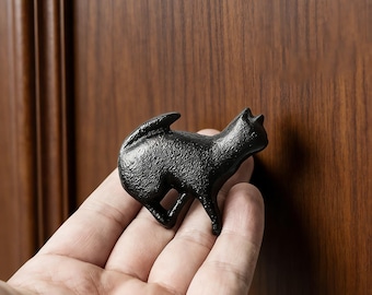 Cast Iron Cat Drawer Pull, Vintage Cat Cabinet Handle, Rustic Kitty Furniture Knob for Wardrobe Door, Animal Hardware Home Decor