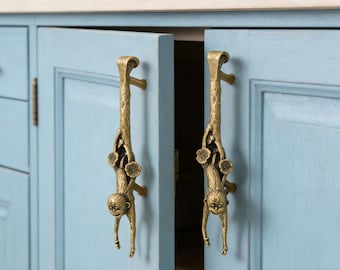 Handmade Brass Monkey Cabinet Handle, Decorative Animal Door Pull