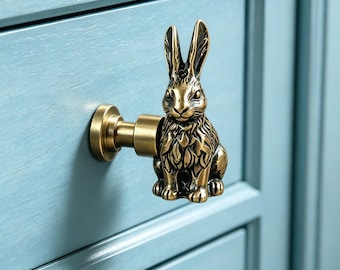 Brass Rabbit Drawer Pull, Vintage Cabinet Handles, Bronze Animal Drawer Knobs – Nursery Furniture Pulls
