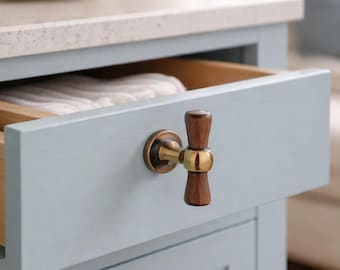 Handmade Brass & Wood Cabinet Pull – Minimalist Drawer Handle