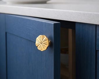 Handmade Brass Lotus Cabinet Knob | Antique Bronze Drawer Pull