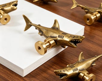 Handmade Brass Shark Drawer Pull, Coastal Cabinet Knob