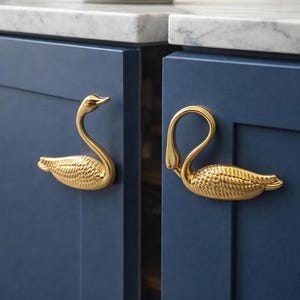 Handmade Brass Swan Cabinet Handle – Luxury Wardrobe Drawer Pull