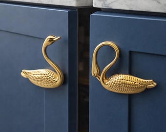 Handmade Brass Swan Cabinet Handle – Luxury Wardrobe Drawer Pull