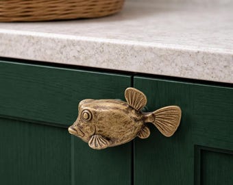 Handmade Brass Fish Cabinet Handle – Nautical Coastal Decor