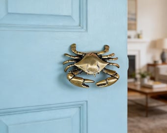 Handmade Brass Crab Drawer Pull, Coastal Cabinet Knob
