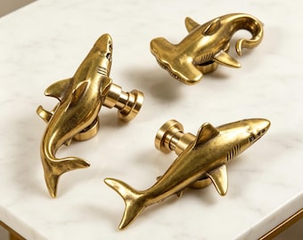 Handmade Brass Shark Drawer Pull, Drawer Knobs & Pulls,Home Decor Cabinet Knob