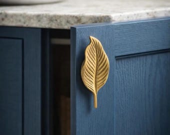 Handmade Brass Leaf Drawer Pull | Vintage Cabinet Knob