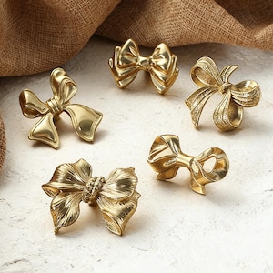 Puxador de gaveta em latão com laço, puxadores de armário vintage, puxadores com nó de laço charmosos, puxadores de porta de guarda-roupa.