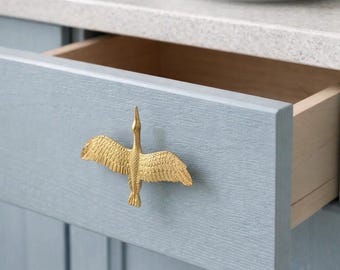 Handcrafted Brass Bird Cabinet Knob, Vintage Drawer Pull