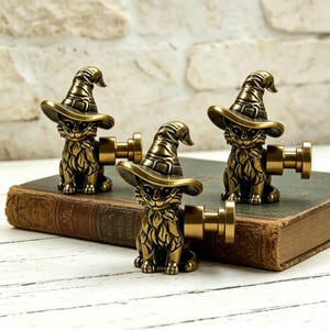 Brass Cat Witch Hat Drawer Pull, Vintage Cabinet Handle, Woodland Nursery Decor
