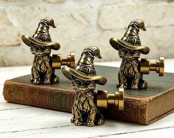 Brass Cat Witch Hat Drawer Pull, Vintage Cabinet Handle, Woodland Nursery Decor