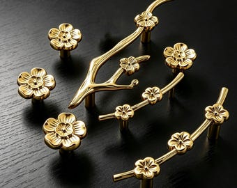 Handmade Brass Cabinet Knobs,Cabinet Handle, Decorative Fllowers Door Pull