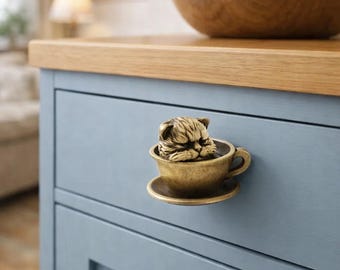 Handmade Brass Cat Drawer Pull | Kitty Cabinet Knob