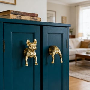 Tiradores de latón hechos a mano con forma de cabeza y cola de perro, tiradores para armarios, tiradores decorativos con forma de animal para puertas.