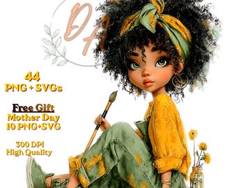 Whimsical Black Afro Girl  PNG | Mother’s Day Free Gift