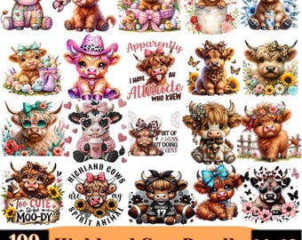 Highland Cow Clipart Bundle | 100 PNG Files Digital Download