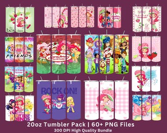 Strawberry Skinny 20oz Tumbler Wraps Bundle | Straight Sublimation 60+ PNGs | Digital Download
