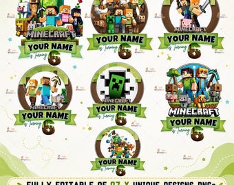 Personalized Gaming Pixel Birthday Bundle Pack PNG | Editable 07 High Quality Designs Digital Download