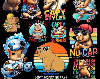 Capybara Clipart PNG Bundle | 300 DPI tshirt pack | 40 Png Files Digital Download