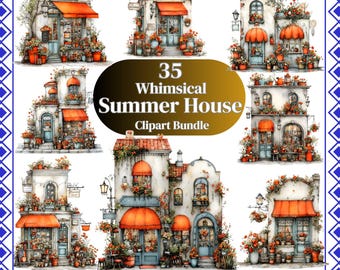35 Whimsical Summer House Clipart PNG , Farm House Girl Designs