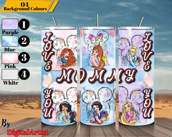 04 Princess Skinny 20oz Tumbler Wraps PNG Sublimacja Wzory