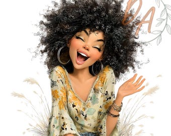 Whimsical Black Afro Girl  PNG | Mother’s Day Free Gift