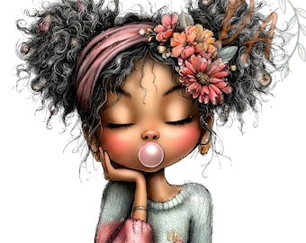 35 Whimsical Black Girls Clipart PNG Set Digital Design