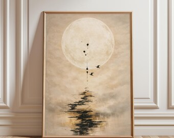 Abstraktes Mond-Wandbild-Poster, japanische Zen-Nachtlandschaft, minimalistischer Wabi-Sabi-Kunstdruck, ungerahmtes Poster