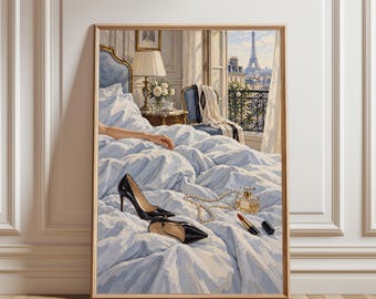 Arte de parede da Torre Eiffel, pôster de luxo para quarto parisiense, impressão suave e aconchegante, decoração glamorosa para casa ou presente de casamento, salto alto