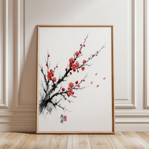 Silent Plum Blossoms in Ink – Japanese Wabi-Sabi Floral Wall Art, Minimal Zen Nature Poster, Poster Only Fine Art Print (No Frame)