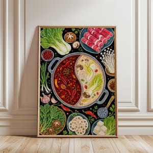 Yin-Yang Hot Pot Wall Art, Asian Inspired Food Poster, Vibrant Overhead Print, Cozy Kitchen or Dining Room Decor, Restaurant decor