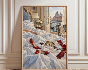 Arte de parede luxuosa para quarto, pôster com cena de canal veneziano, impressão glamorosa para interiores, decoração feminina para sala de estar ou escritório, quarto glamoroso