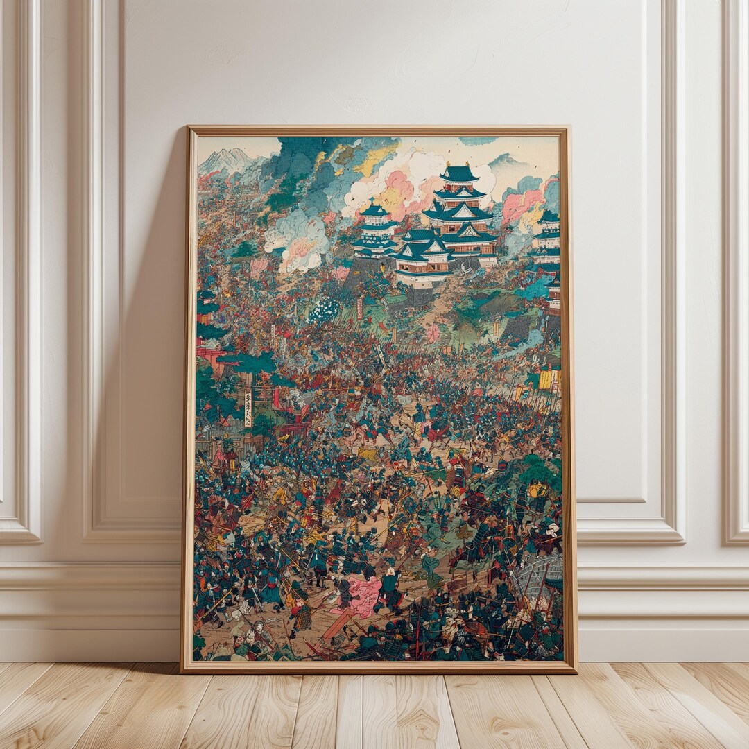 Epic Japanese Samurai Battle Poster Print, Ukiyo-e Style War Scene Wall ...