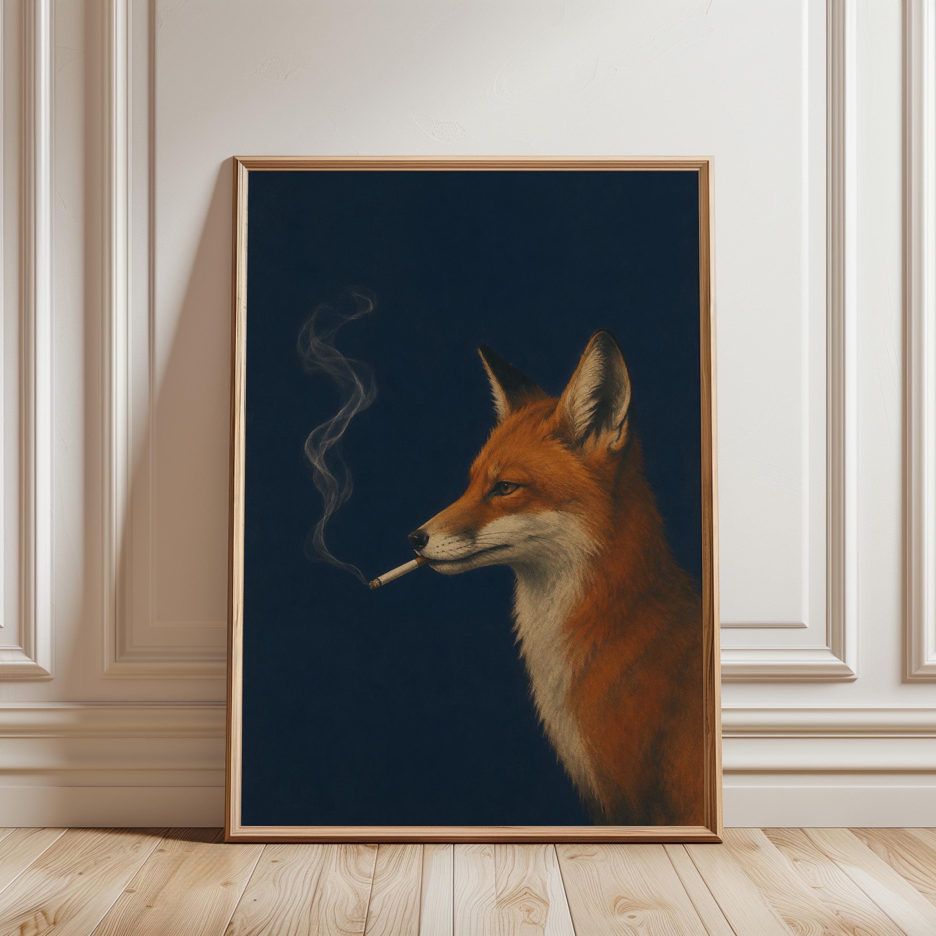 fox smoking a cigarette Mysterious Dark Monochrome Poster fox smoking cigarette Prompts |