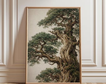 Wandbild mit antiker Kiefer, japanischer Naturdruck, Zen-Botanik-Dekor, orientalisches Baumgemälde, ungerahmtes Kunstwerk mit ruhigem Waldmotiv