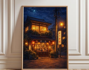 Pôster "Noite Quente em um Izakaya no Japão" – Impressão de Anime Japonês, Arte Ukiyo-e, Decoração para Quarto, Sala de Estar, Arte de Parede, Decoração de Casa, Presente