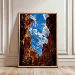 Canyon View Wall Art, Nature Landscape Poster, Vertical Composition Print, Living Room Decor, Blue Sky, Frame Not Included