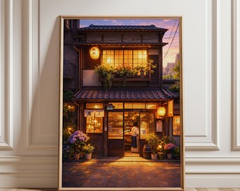 Pôster de Izakaya Japonês Noturno, Arte de Parede Aconchegante de Rua de Tóquio, Ilustração de Luz Quente de Lanterna, Estilo Anime, Pôster Sem Moldura