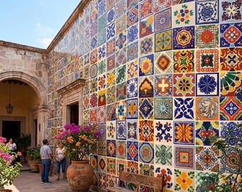 100 Handmade Mexican Ceramic Tiles – 4x4" Assorted Designs – Colorful Decorative Wall & Floor Tiles