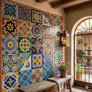 Box of 20 Assorted Talavera Tiles 6x6” – Handmade Mexican Ceramic Clay, Wall & Backsplash Decor