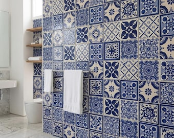 Box of 20 Blue & White Talavera Tiles 6x6” Handmade Mexican Ceramic Clay, Backsplash Decor