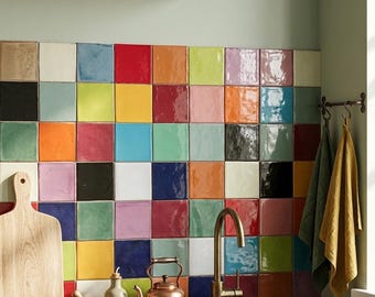 50 Mixed Solid Color Mexican Talavera Tiles 4x4 Handmade Ceramic Tile Set Colorful Backsplash