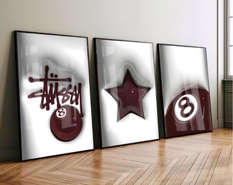 HypeBeast Set of 3 Room Decor, Modren wall art, Hypebast kaws Poster, Cool Wall Art Set,, 3D Wall Art, HypeBeast Wall Art, Trendy Wall Art,
